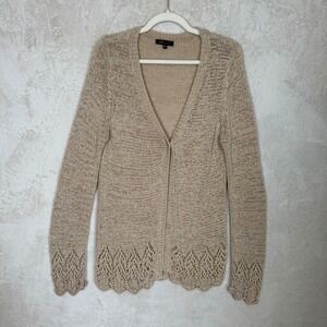 BCBGMAXAZRIA Knit Cardigan Lace Trim Button Up Soft Girl Cozy Neutral Sweater XL